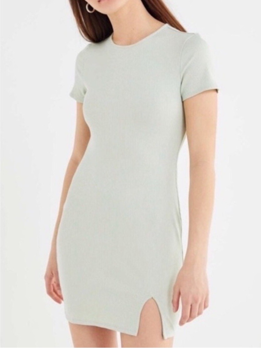 Urban Outfitters Pale Mint Ribbed Short Sleeve Mini Dress
